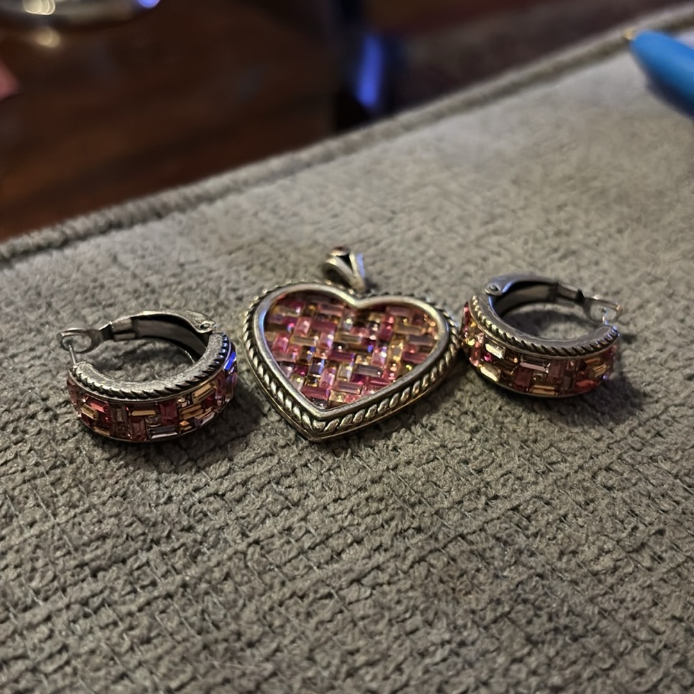 Vintage Brighton Swarovski crystal matching pendant & earrings
